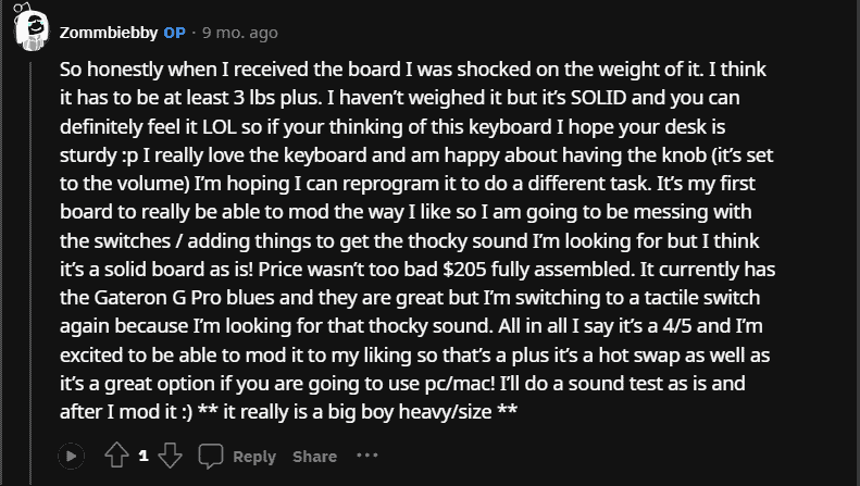 reddit users is surprised how heavy is Keychron Q6